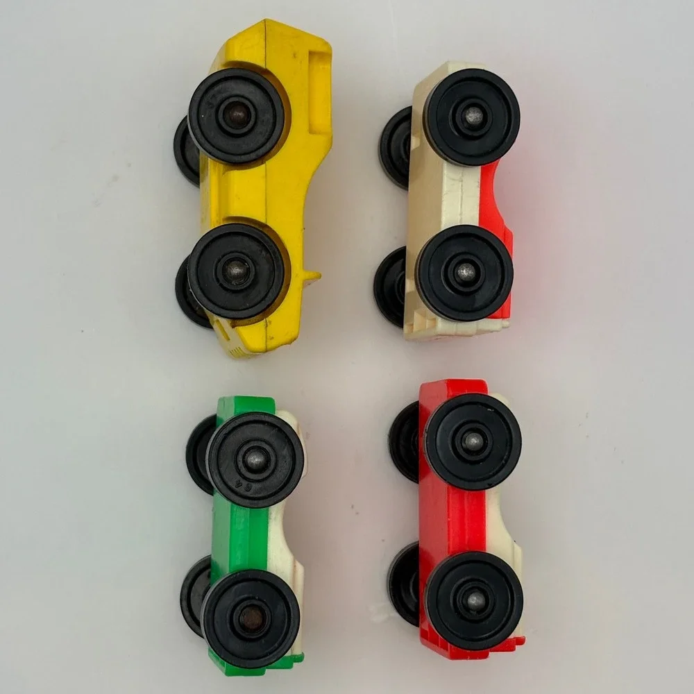Vintage Fisher Price Lot of 4 Little People Cars 1-Yellow Taxi & 3-One Seat Cars
